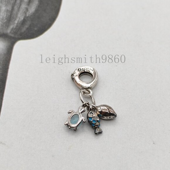 Pandora Fish, Sea Turtle & Conch Triple Dangle Charm - Picture 2 of 3